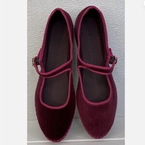 Flabelus Ursula Mary Jane Women's Size 41 Burgundy/Fuchsia Velvet Flats